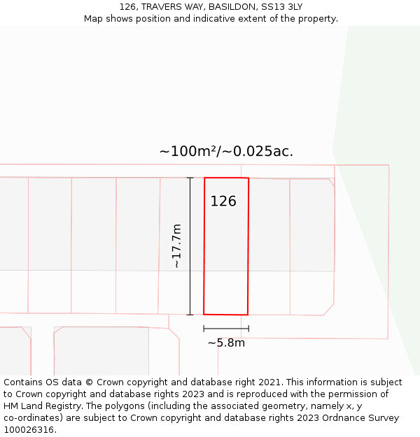 126, TRAVERS WAY, BASILDON, SS13 3LY: Plot and title map