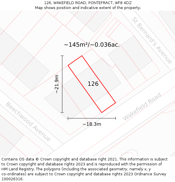 126, WAKEFIELD ROAD, PONTEFRACT, WF8 4DZ: Plot and title map