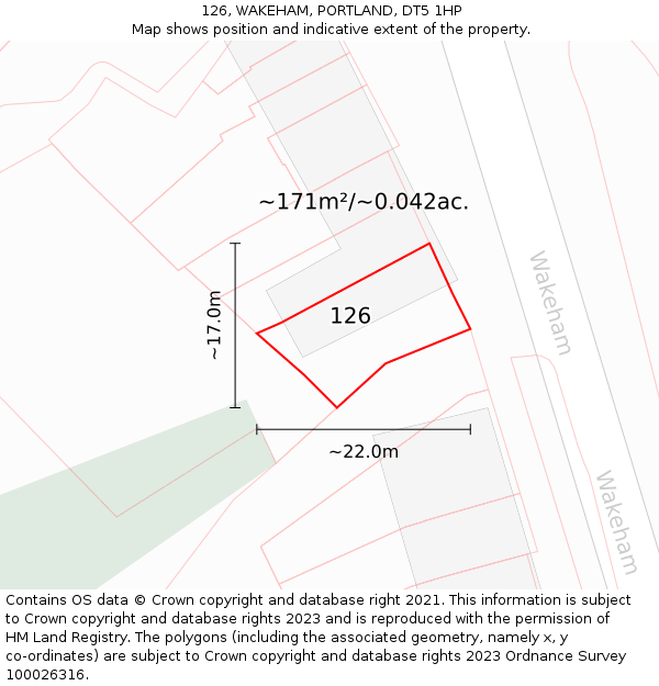 126, WAKEHAM, PORTLAND, DT5 1HP: Plot and title map