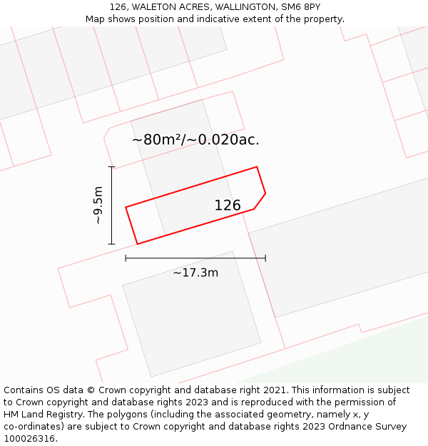 126, WALETON ACRES, WALLINGTON, SM6 8PY: Plot and title map