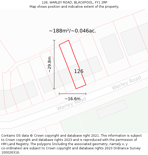 126, WARLEY ROAD, BLACKPOOL, FY1 2RP: Plot and title map