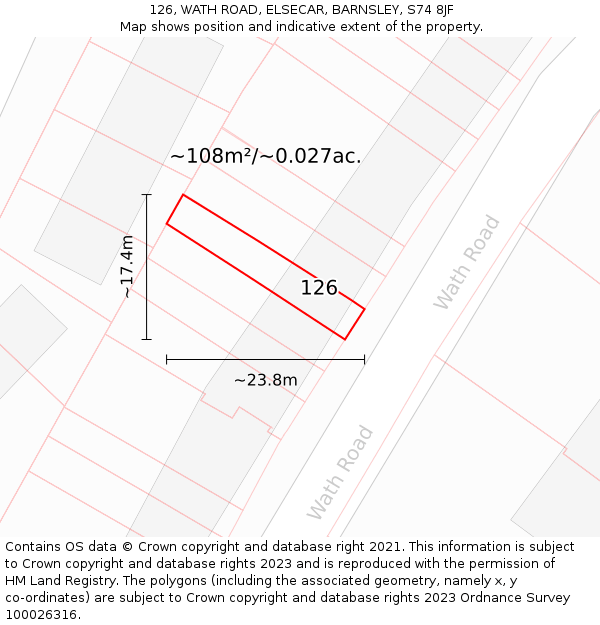 126, WATH ROAD, ELSECAR, BARNSLEY, S74 8JF: Plot and title map