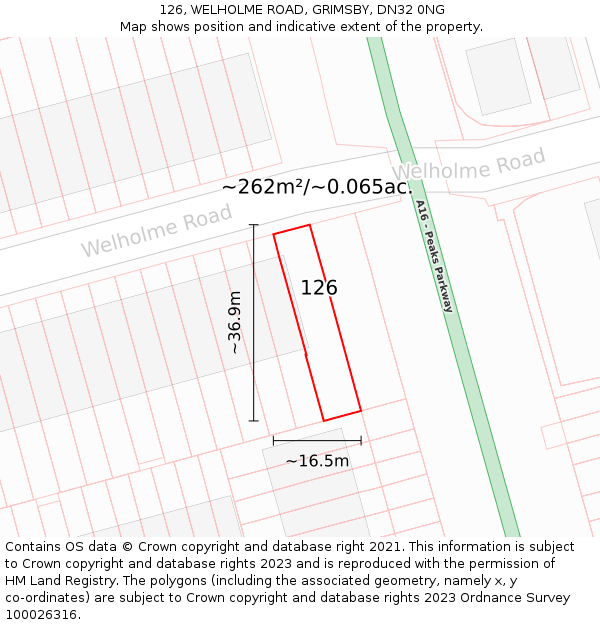 126, WELHOLME ROAD, GRIMSBY, DN32 0NG: Plot and title map