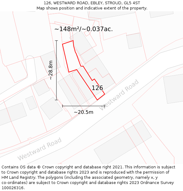 126, WESTWARD ROAD, EBLEY, STROUD, GL5 4ST: Plot and title map