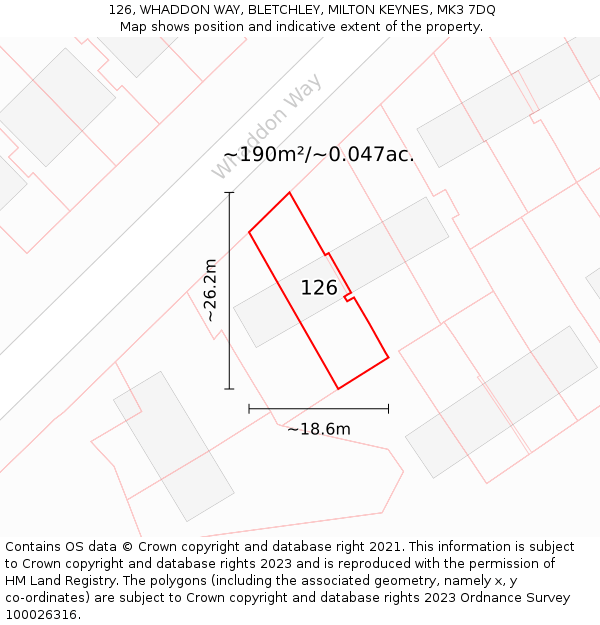 126, WHADDON WAY, BLETCHLEY, MILTON KEYNES, MK3 7DQ: Plot and title map