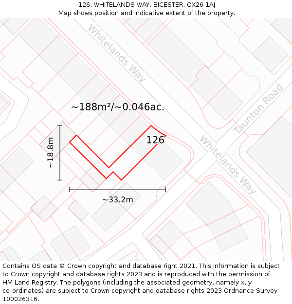 126, WHITELANDS WAY, BICESTER, OX26 1AJ: Plot and title map