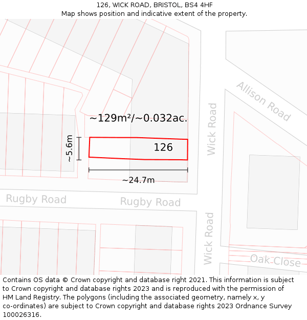 126, WICK ROAD, BRISTOL, BS4 4HF: Plot and title map