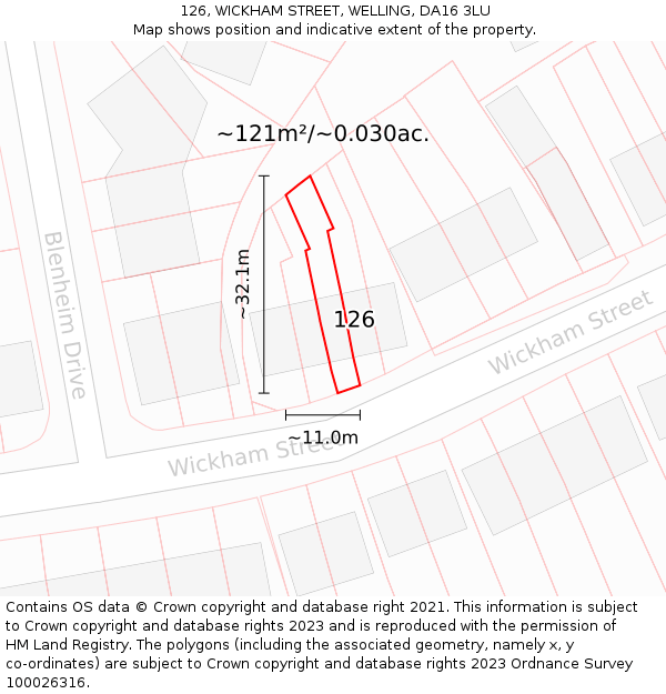 126, WICKHAM STREET, WELLING, DA16 3LU: Plot and title map