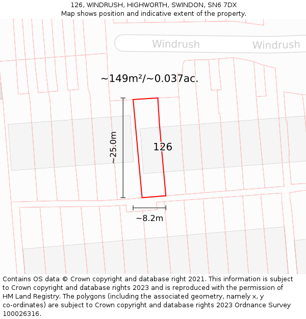 126, WINDRUSH, HIGHWORTH, SWINDON, SN6 7DX: Plot and title map