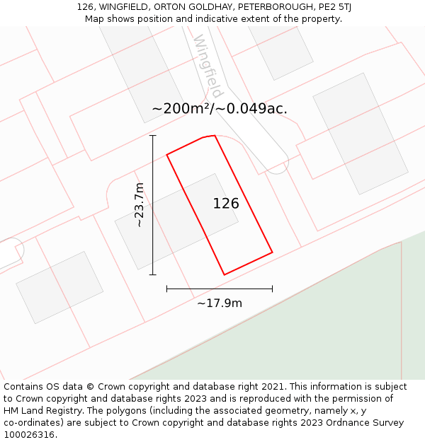 126, WINGFIELD, ORTON GOLDHAY, PETERBOROUGH, PE2 5TJ: Plot and title map
