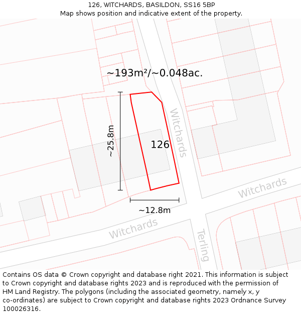 126, WITCHARDS, BASILDON, SS16 5BP: Plot and title map