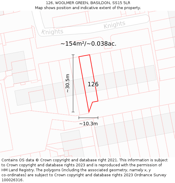 126, WOOLMER GREEN, BASILDON, SS15 5LR: Plot and title map