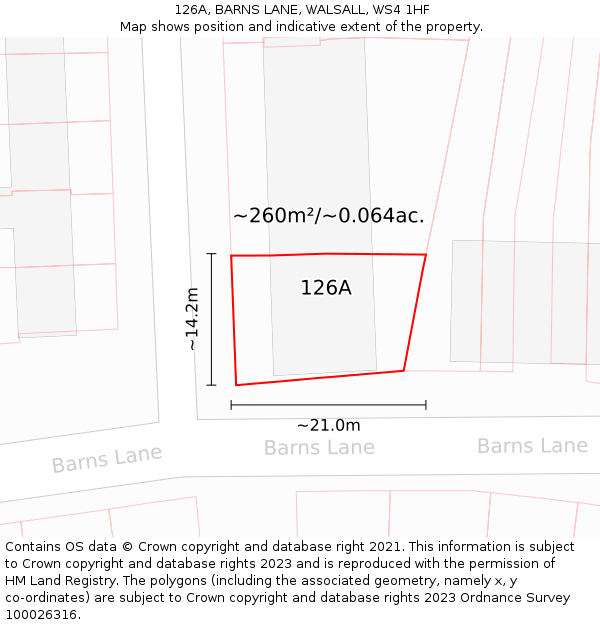 126A, BARNS LANE, WALSALL, WS4 1HF: Plot and title map