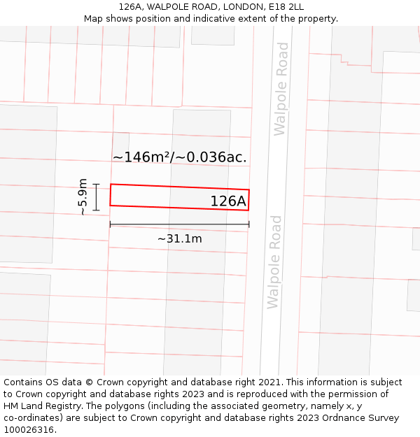 126A, WALPOLE ROAD, LONDON, E18 2LL: Plot and title map