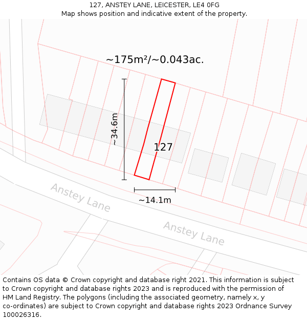 127, ANSTEY LANE, LEICESTER, LE4 0FG: Plot and title map