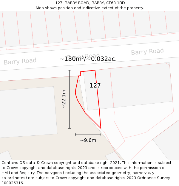 127, BARRY ROAD, BARRY, CF63 1BD: Plot and title map