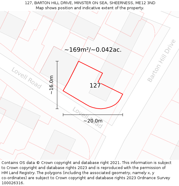 127, BARTON HILL DRIVE, MINSTER ON SEA, SHEERNESS, ME12 3ND: Plot and title map