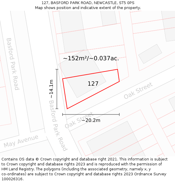 127, BASFORD PARK ROAD, NEWCASTLE, ST5 0PS: Plot and title map
