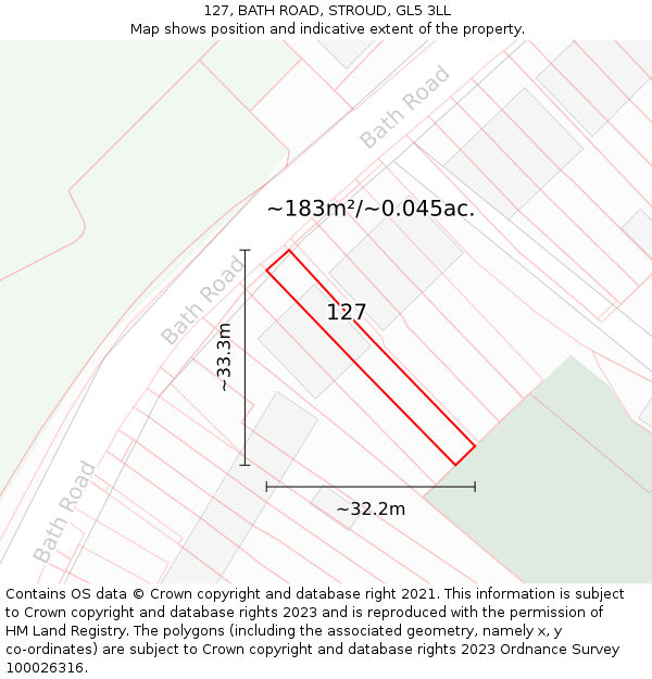 127, BATH ROAD, STROUD, GL5 3LL: Plot and title map