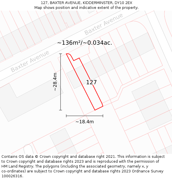 127, BAXTER AVENUE, KIDDERMINSTER, DY10 2EX: Plot and title map