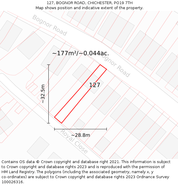 127, BOGNOR ROAD, CHICHESTER, PO19 7TH: Plot and title map