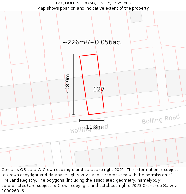 127, BOLLING ROAD, ILKLEY, LS29 8PN: Plot and title map