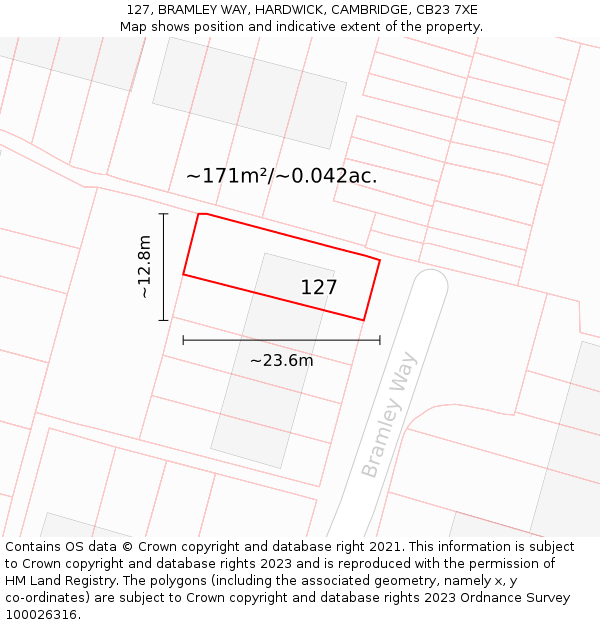 127, BRAMLEY WAY, HARDWICK, CAMBRIDGE, CB23 7XE: Plot and title map