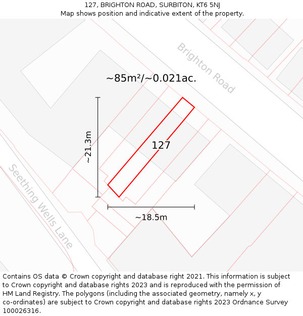 127, BRIGHTON ROAD, SURBITON, KT6 5NJ: Plot and title map