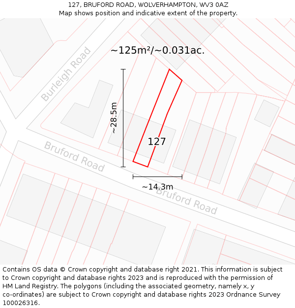 127, BRUFORD ROAD, WOLVERHAMPTON, WV3 0AZ: Plot and title map