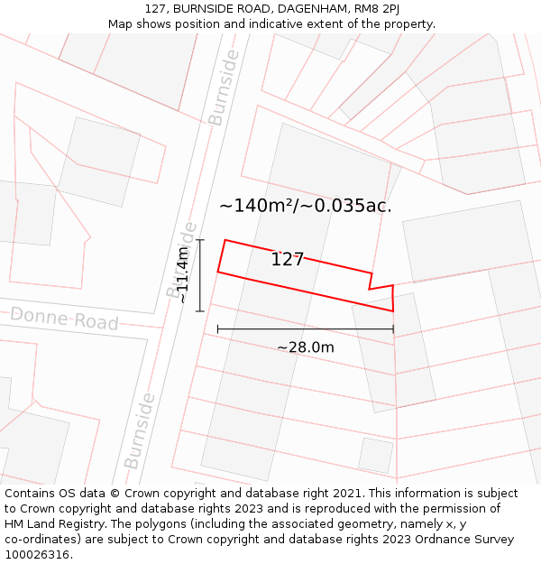 127, BURNSIDE ROAD, DAGENHAM, RM8 2PJ: Plot and title map