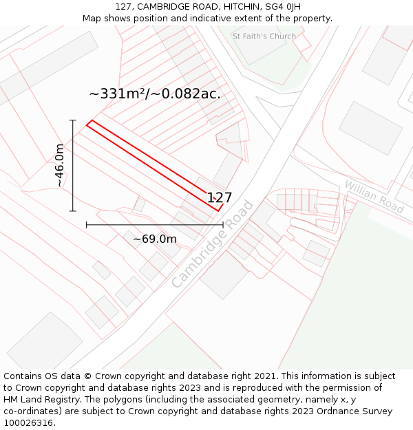 127, CAMBRIDGE ROAD, HITCHIN, SG4 0JH: Plot and title map