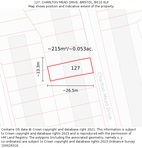 127, CHARLTON MEAD DRIVE, BRISTOL, BS10 6LP: Plot and title map