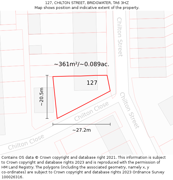 127, CHILTON STREET, BRIDGWATER, TA6 3HZ: Plot and title map