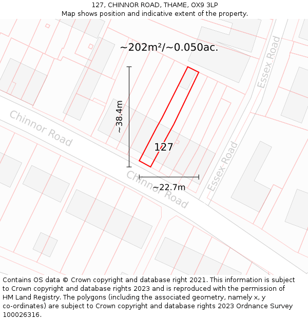 127, CHINNOR ROAD, THAME, OX9 3LP: Plot and title map
