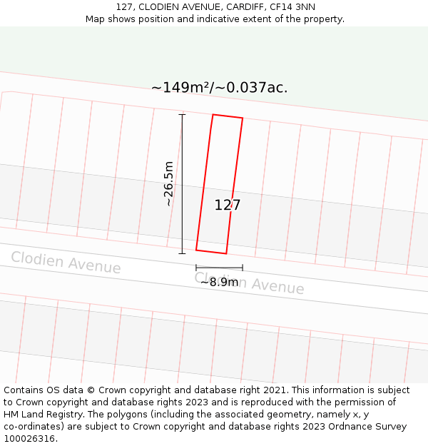 127, CLODIEN AVENUE, CARDIFF, CF14 3NN: Plot and title map