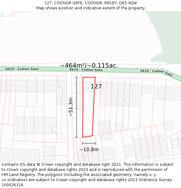 127, CODNOR GATE, CODNOR, RIPLEY, DE5 9QW: Plot and title map