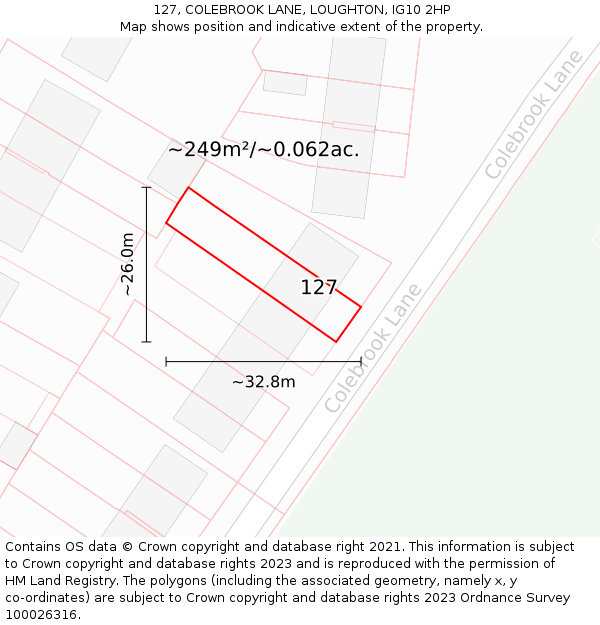 127, COLEBROOK LANE, LOUGHTON, IG10 2HP: Plot and title map