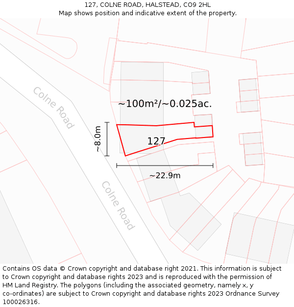 127, COLNE ROAD, HALSTEAD, CO9 2HL: Plot and title map