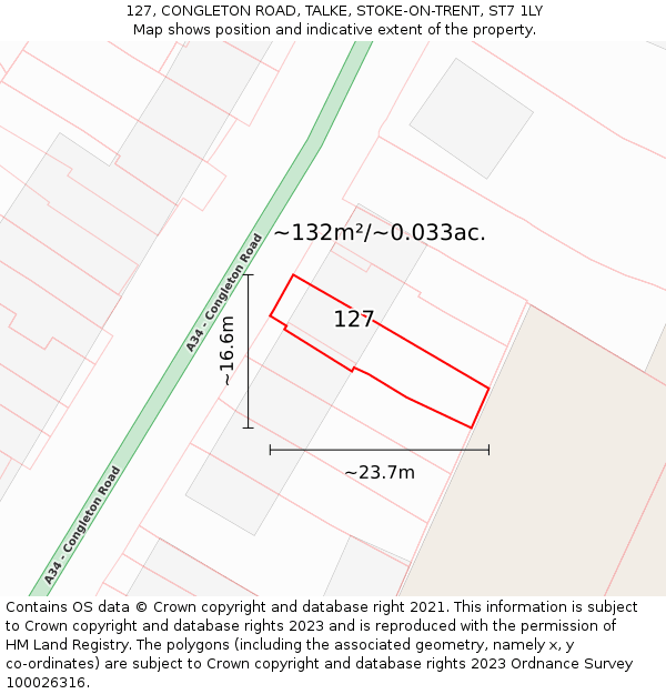 127, CONGLETON ROAD, TALKE, STOKE-ON-TRENT, ST7 1LY: Plot and title map