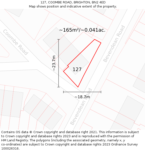 127, COOMBE ROAD, BRIGHTON, BN2 4ED: Plot and title map