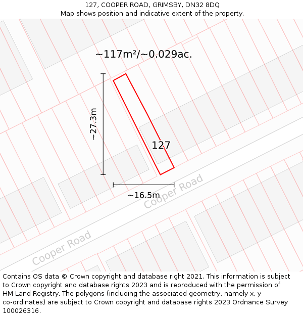 127, COOPER ROAD, GRIMSBY, DN32 8DQ: Plot and title map