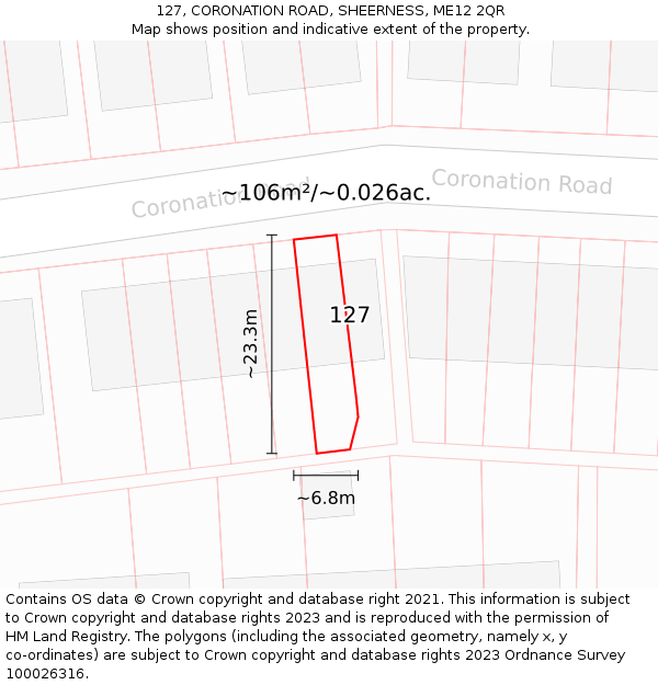 127, CORONATION ROAD, SHEERNESS, ME12 2QR: Plot and title map