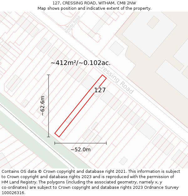 127, CRESSING ROAD, WITHAM, CM8 2NW: Plot and title map