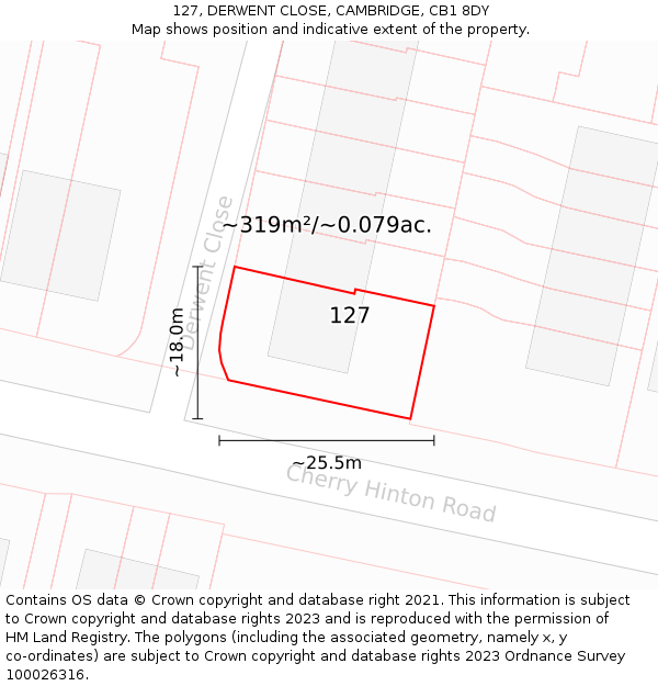 127, DERWENT CLOSE, CAMBRIDGE, CB1 8DY: Plot and title map