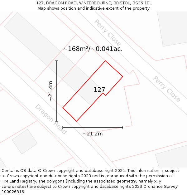 127, DRAGON ROAD, WINTERBOURNE, BRISTOL, BS36 1BL: Plot and title map