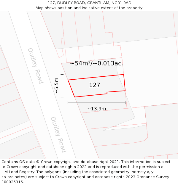 127, DUDLEY ROAD, GRANTHAM, NG31 9AD: Plot and title map