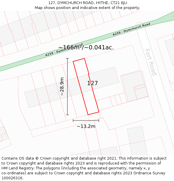 127, DYMCHURCH ROAD, HYTHE, CT21 6JU: Plot and title map