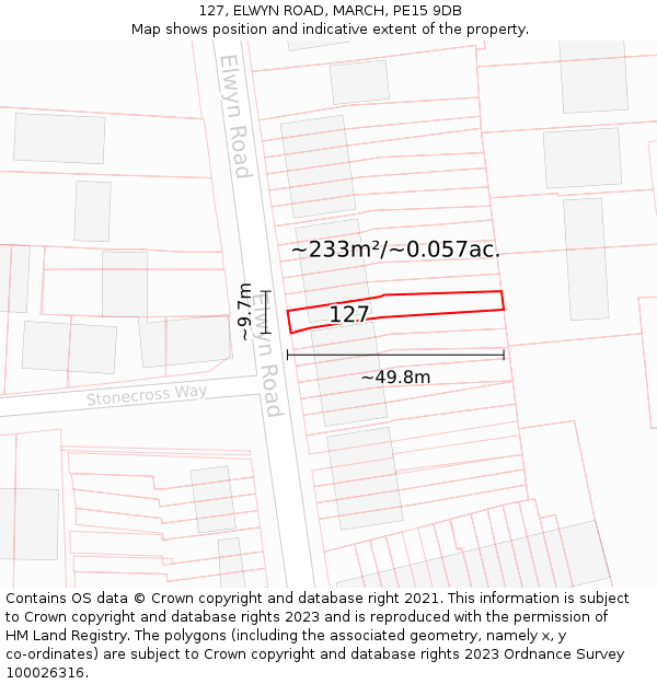 127, ELWYN ROAD, MARCH, PE15 9DB: Plot and title map