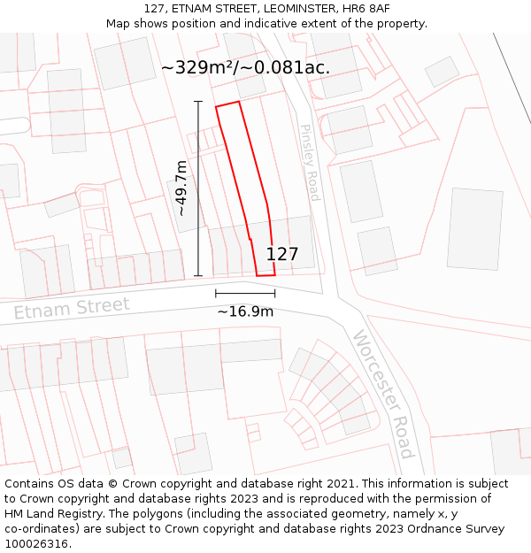 127, ETNAM STREET, LEOMINSTER, HR6 8AF: Plot and title map