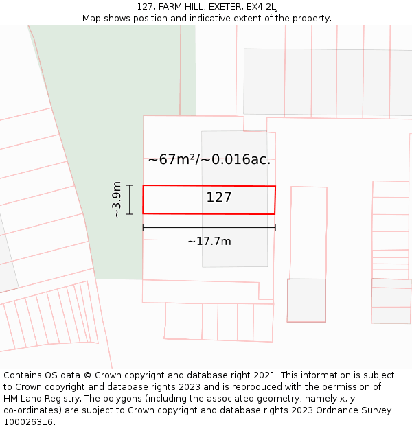 127, FARM HILL, EXETER, EX4 2LJ: Plot and title map